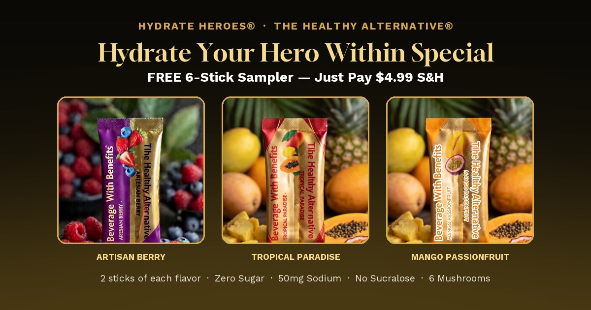Hydrate Heroes free sampler — 2 sticks each of Artisan Berry, Tropical Paradise & Mango Passionfruit
